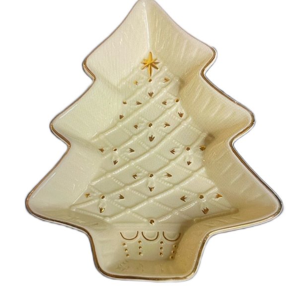 Christmas Tree Candy Dish Formalities by Baum Brothers Ivory and Gold - Picture 1 of 7
